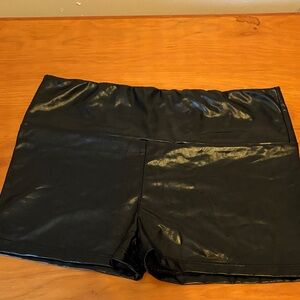 Shiny Black Faux Leather Women’s Shorts